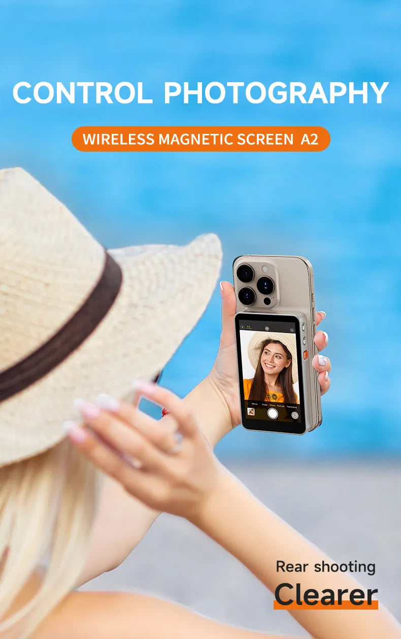 Newest A2 Wireless Real-time Magnetic Phone Monitor Screen Using Rear Camera for Selfie Vlog Live Stream Phone Mirroring