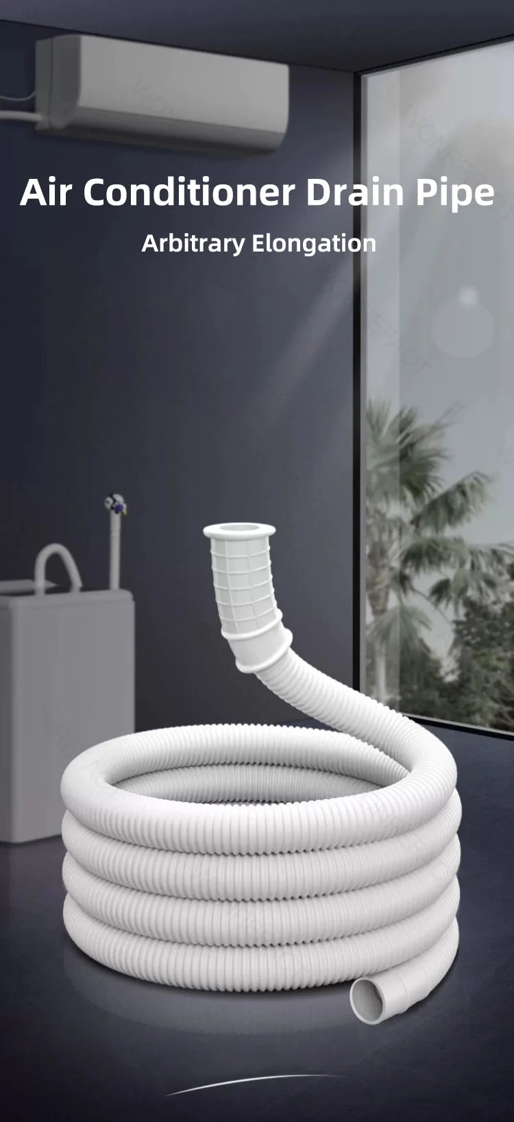 Universal Air Conditioning Drainage Hose Dehumidifier Drain Hose Lengthen 15-20 mm Cuttable Corrugated Drainpipe（White）