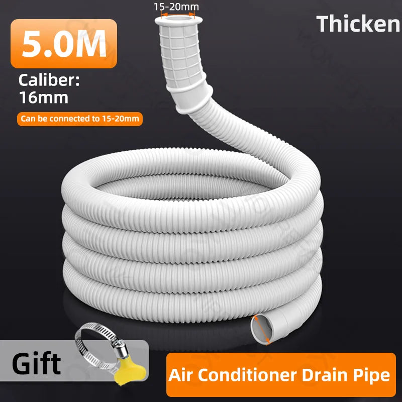 Universal Air Conditioning Drainage Hose Dehumidifier Drain Hose Lengthen 15-20 mm Cuttable Corrugated Drainpipe（White）