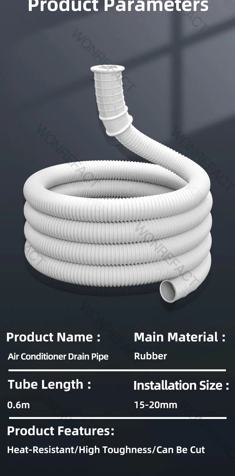 Universal Air Conditioning Drainage Hose Dehumidifier Drain Hose Lengthen 15-20 mm Cuttable Corrugated Drainpipe（White）