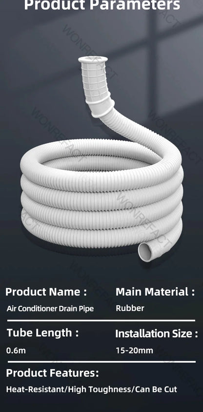 Universal Air Conditioning Drainage Hose Dehumidifier Drain Hose Lengthen 15-20 mm Cuttable Corrugated Drainpipe（White）