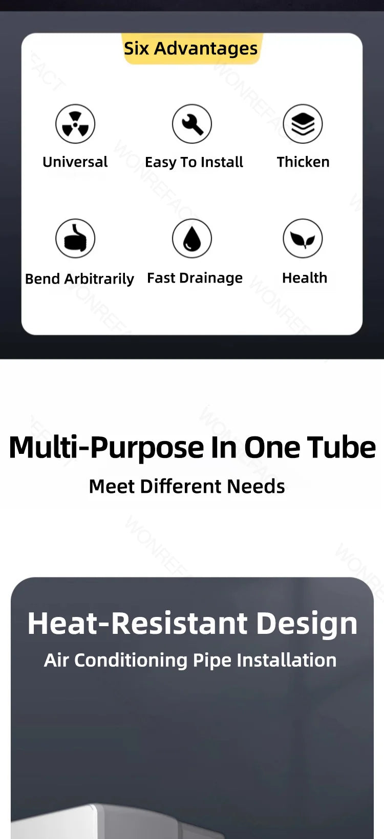 Universal Air Conditioning Drainage Hose Dehumidifier Drain Hose Lengthen 15-20 mm Cuttable Corrugated Drainpipe（White）