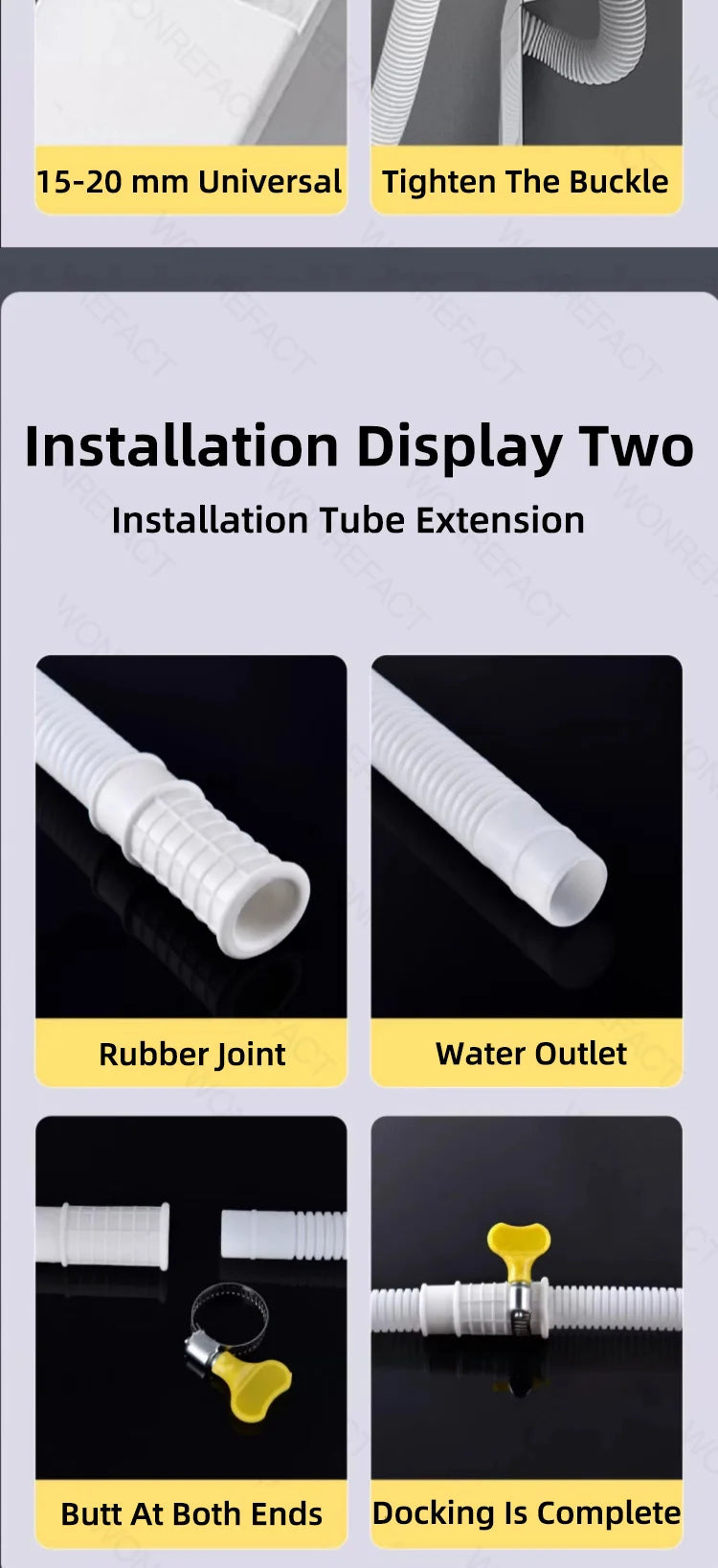 Universal Air Conditioning Drainage Hose Dehumidifier Drain Hose Lengthen 15-20 mm Cuttable Corrugated Drainpipe（White）